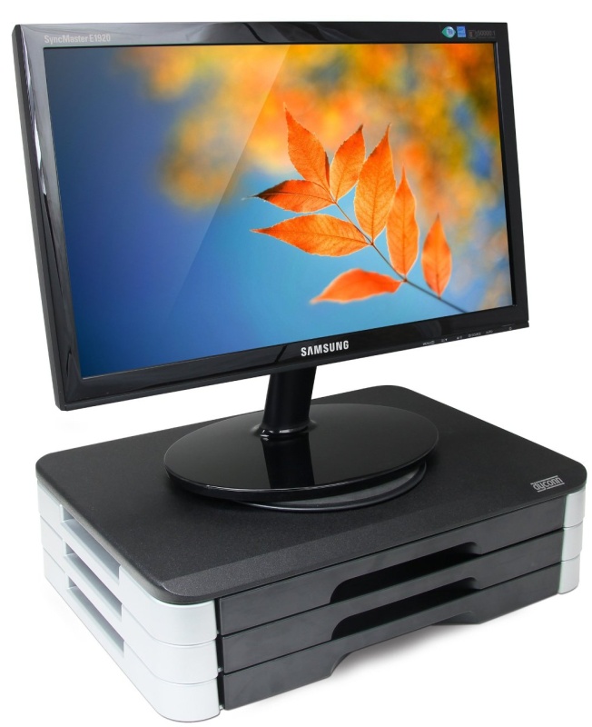 Monitor Printer Swivel Stand with Wood Top and Adjustable Height