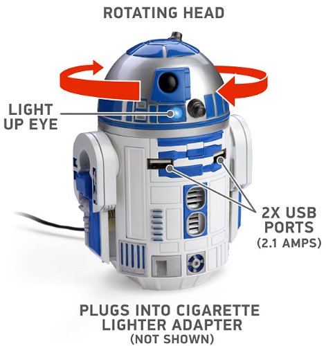 R2D2 USB Car Charger That Whistles Beeps in Your Cup Holder