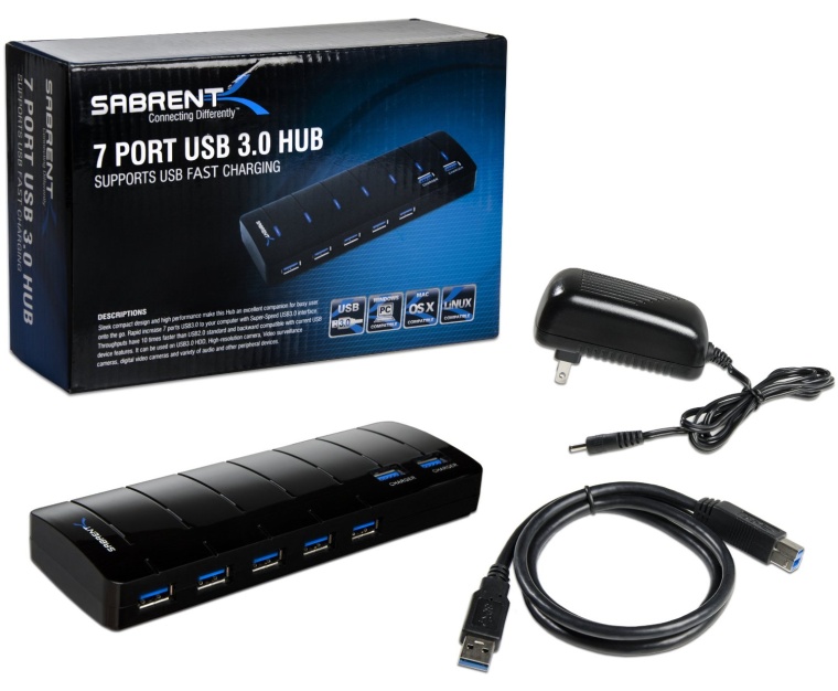 7 Port USB 3.0 Hub with 4A Power Adapter support Fast charging Function