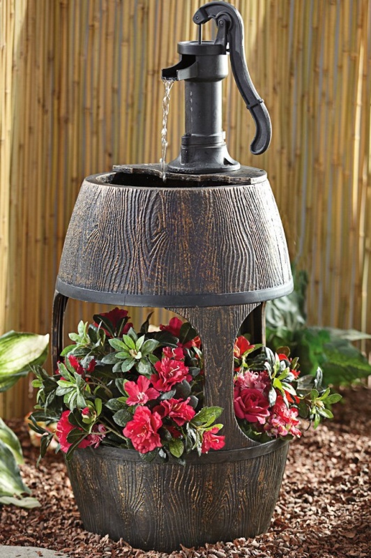 Barrel Fountain with Planter