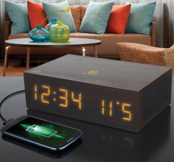 Bluetooth Wireless Stereo Speaker Wooden Alarm Clock