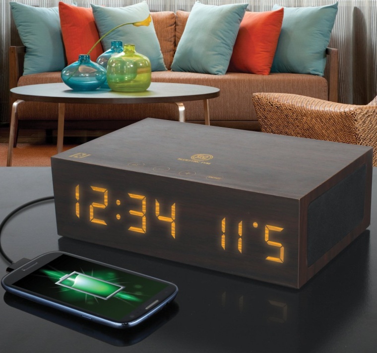 Bluetooth Wireless Stereo Speaker Wooden Alarm Clock