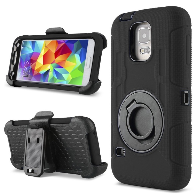 Hybrid Rubber Hard Case for Samsung Galaxy S5 with Belt Clip Holster