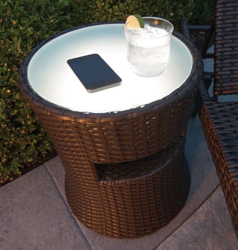 Outdoor Patio Side Table with Outdoor Speaker Built in and LED Light
