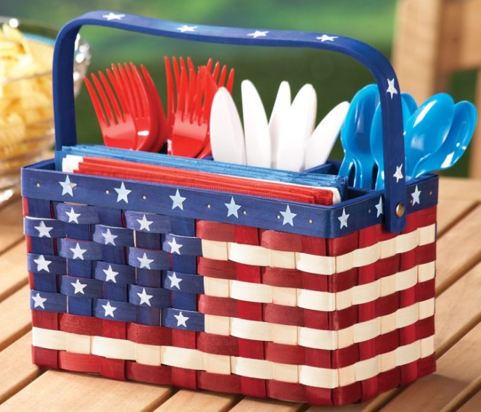 Patriotic Picnic Utensil Holder Basket