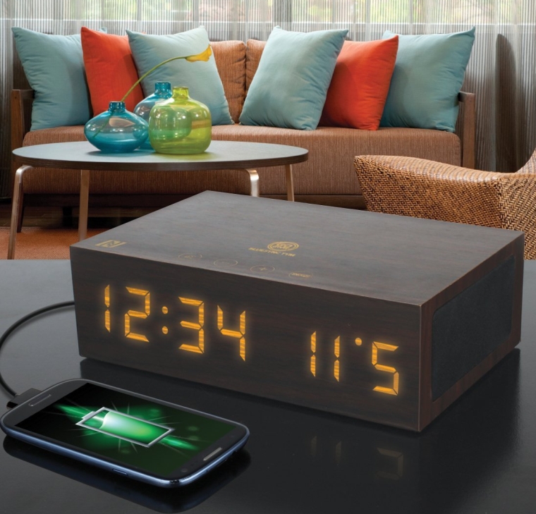 Bluetooth Wireless Stereo Speaker Wooden Alarm Clock
