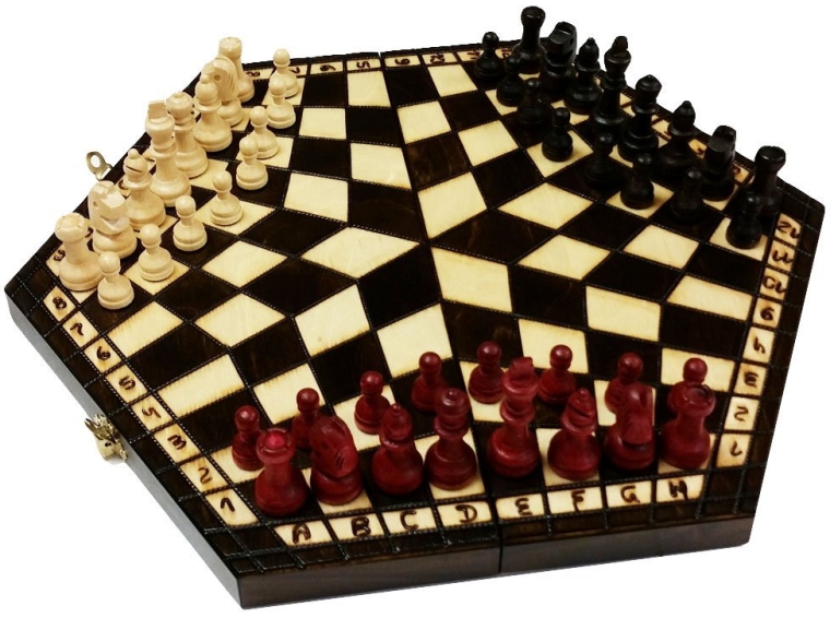 3 Man Wood Chess Set for Three Players