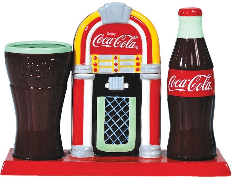 Coca-Cola Juke Box Salt And Pepper Shaker Set With Coke Toothpick Holder