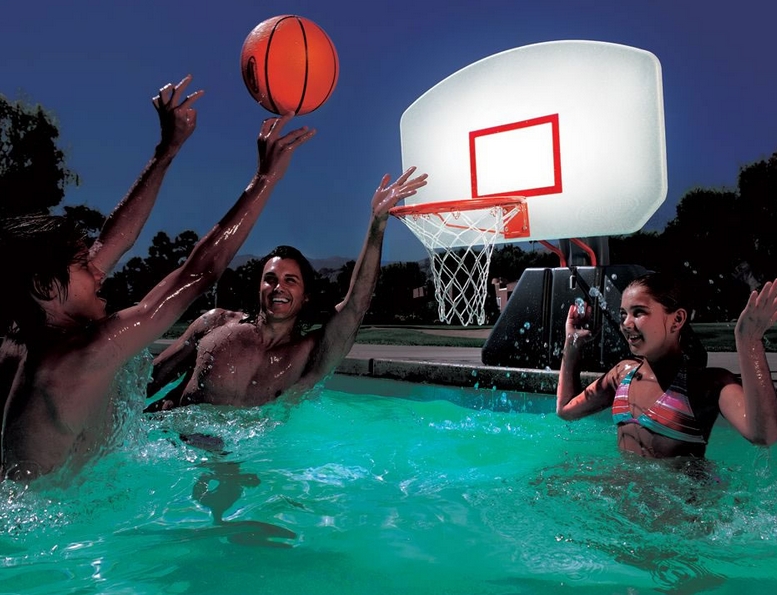 The Lighted Poolside Basketball Hoop