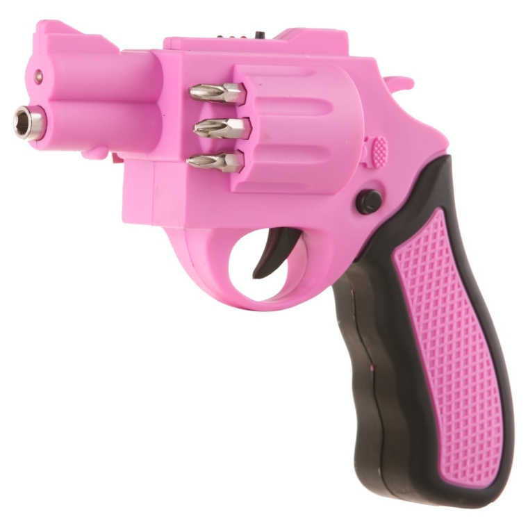 Pink Revolver Shaped Screwdriver Rechargeable With Drill Bits