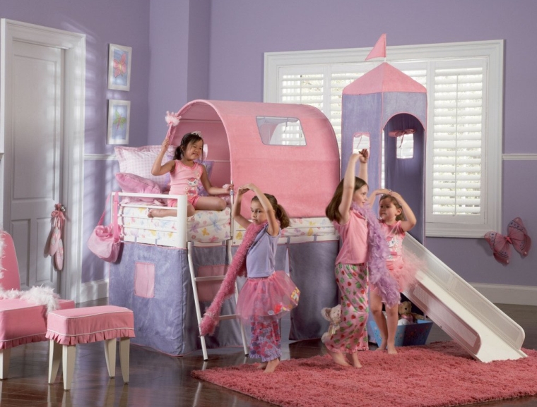 Princess Castle Twin Size Tent Loft Bed with Slide