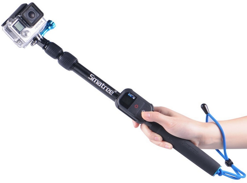 All-aluminum Gopro Handheld Pole integrated with a Tripod Mount