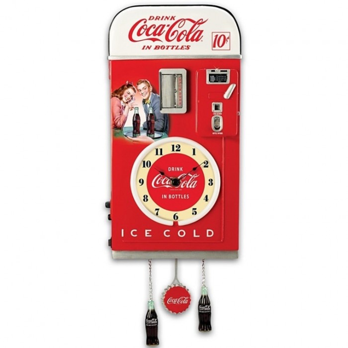coca cola 1950s style vending machine illuminated wall clock