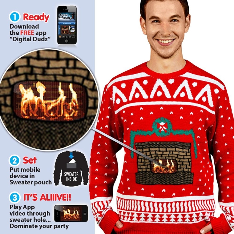 Digital Dudz Fireplace Ugly Christmas Sweater