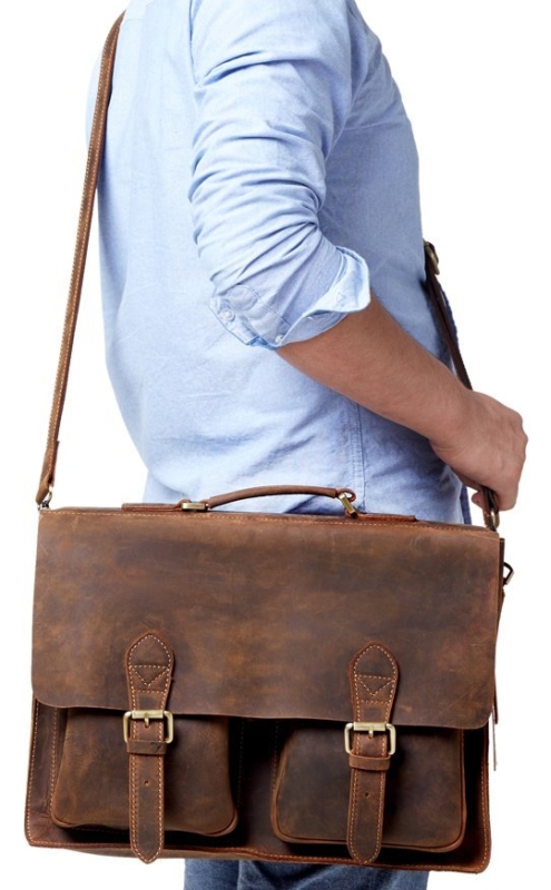 Horse Handmade Leather Men's Briefcase Shoulder Hand Bag
