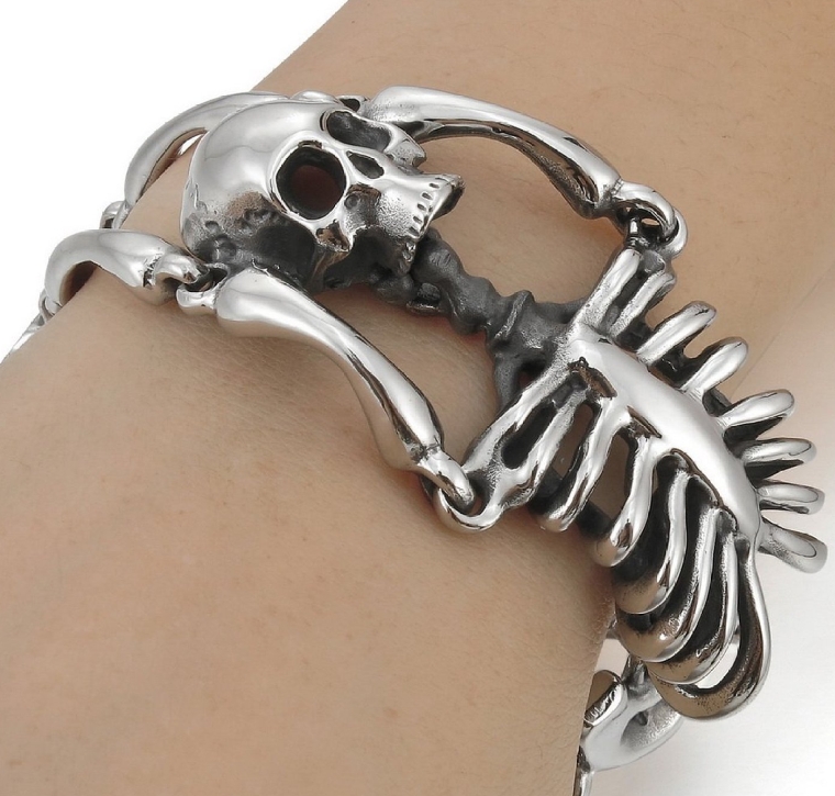 Men's Stainless Steel Bracelet Link Wrist Silver Black Skull Vintage