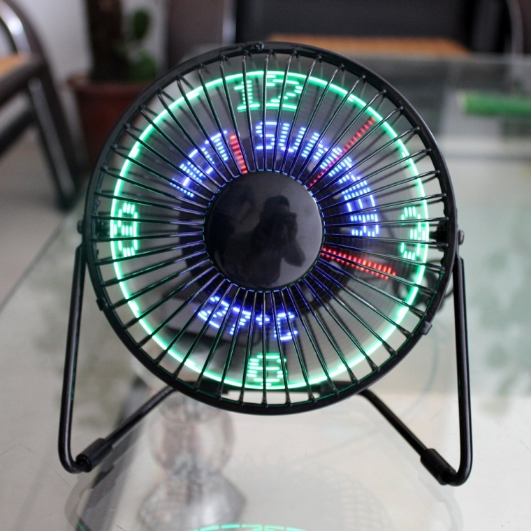 Metal Desktop USB LED Fan with Realtime Clock and Temperature Display Function