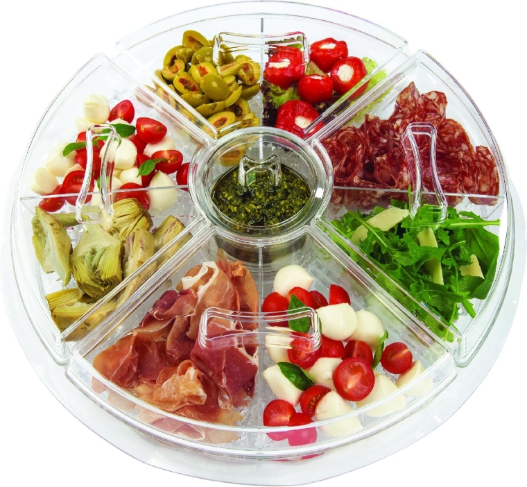8-Section Ice-Chilled Revolving Appetizer Tray wVented Ice Chamber