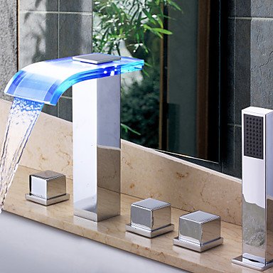 LED Waterfall Wall-mounted Glass Spout Bathroom Faucet with Hand Shower