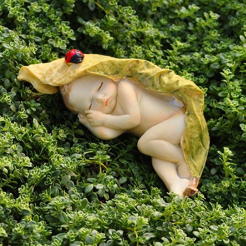 Miniature Fairy Garden Leaf Baby with Lady Bug
