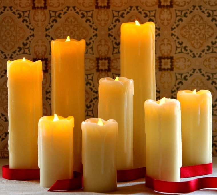 8 Assorted Ivory Wax Drip Slim Flameless Candles with Remote