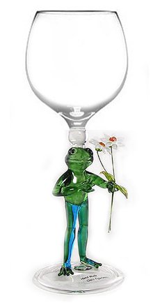Hand Blown Frog with Flowers Wine Glass