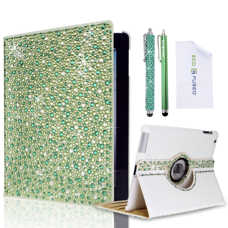 Rotating Faux Leather Bling Case Compatible with Apple iPad 4, iPad 3, iPad 2