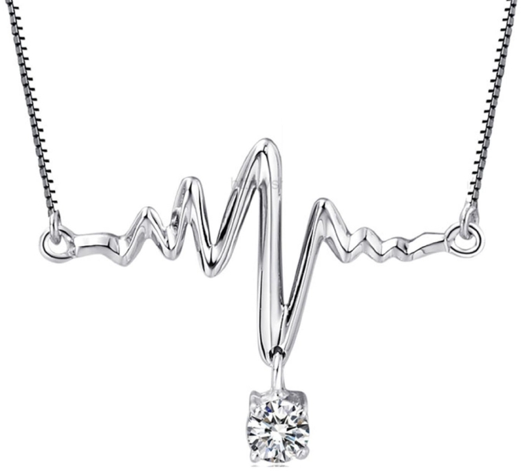 S-Raw S925 Sterling Silver Heartbeat Shape Necklace Valentine's Day Gift for Her or Him