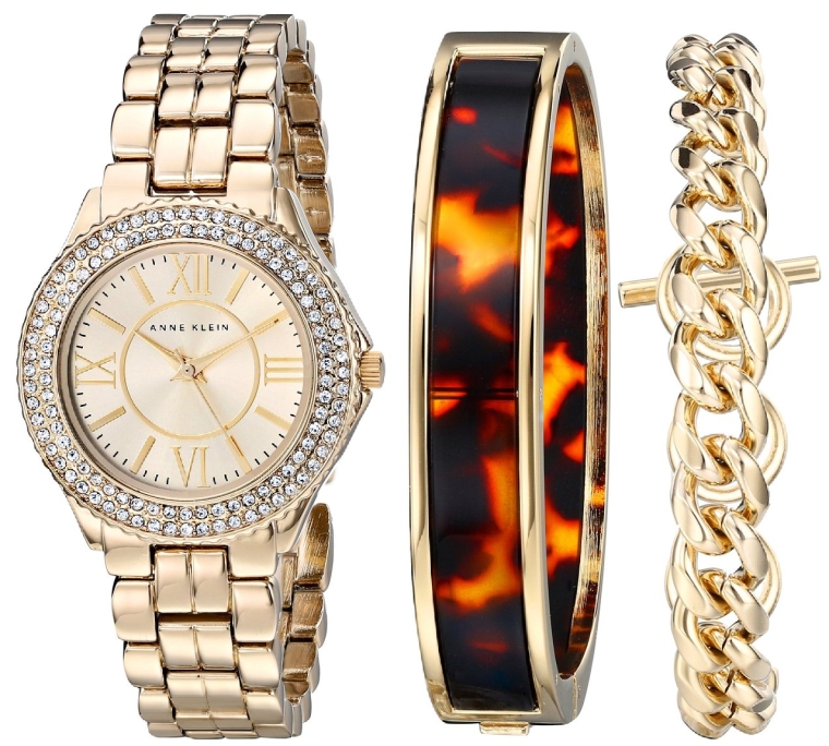 Swarovski Crystal Accented Gold-Tone Dress Watch and Bracelet Set