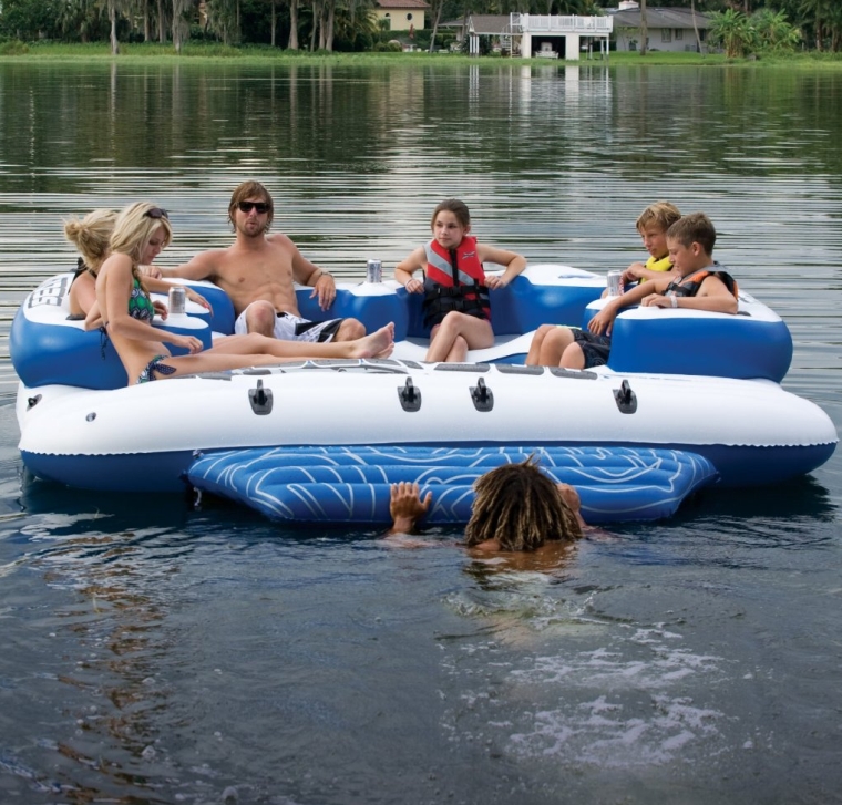 8 Person Inflatable Mega Island Lake Float w 4 Speaker Music System