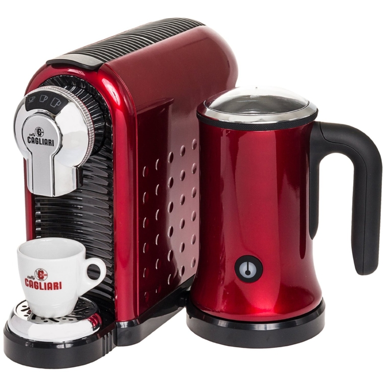 Caffe Cagliari Carina Italian Coffee Espresso Machine w Milk Frother (Red)