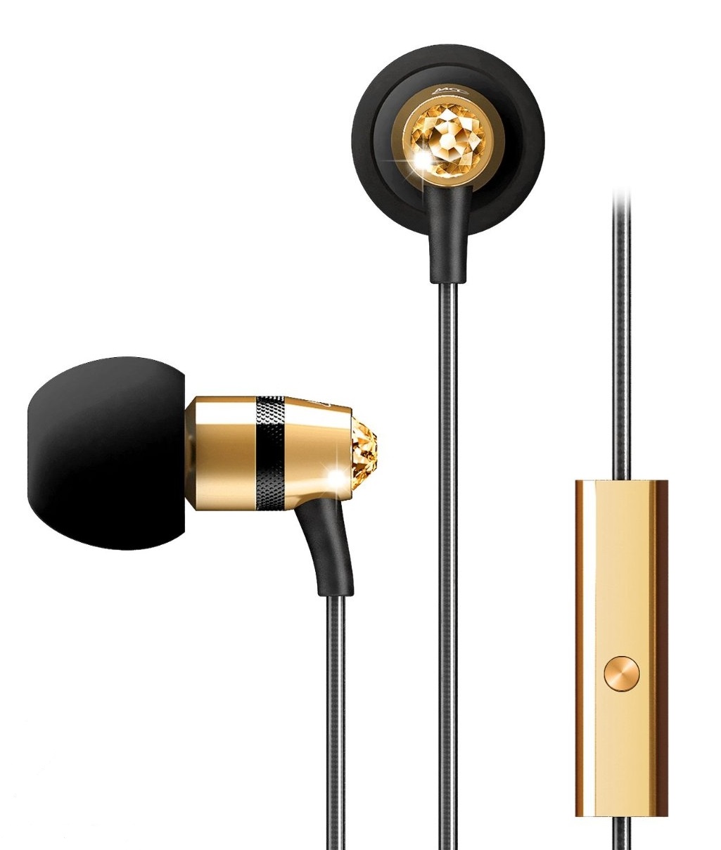 Headphones with Microphone Made with Swarovski Crystals, Gold