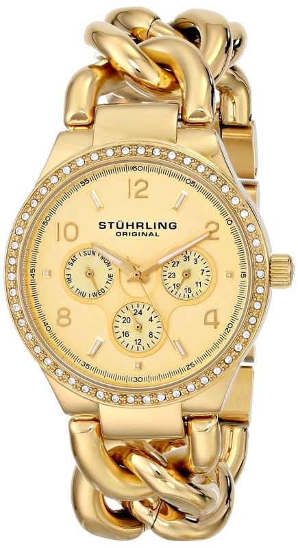 Stuhrling Original Womens Vogue Renoir Swarovski Crystal-Accented 23k Gold-Layered Watch