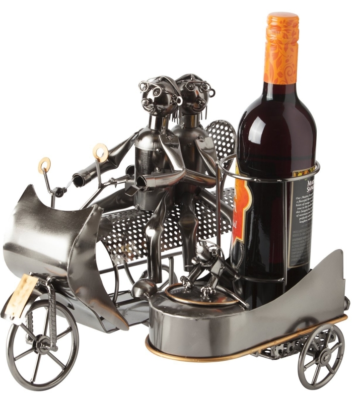 Wine Bottle Holder Couple on Motorbike with Dog in Sidecar