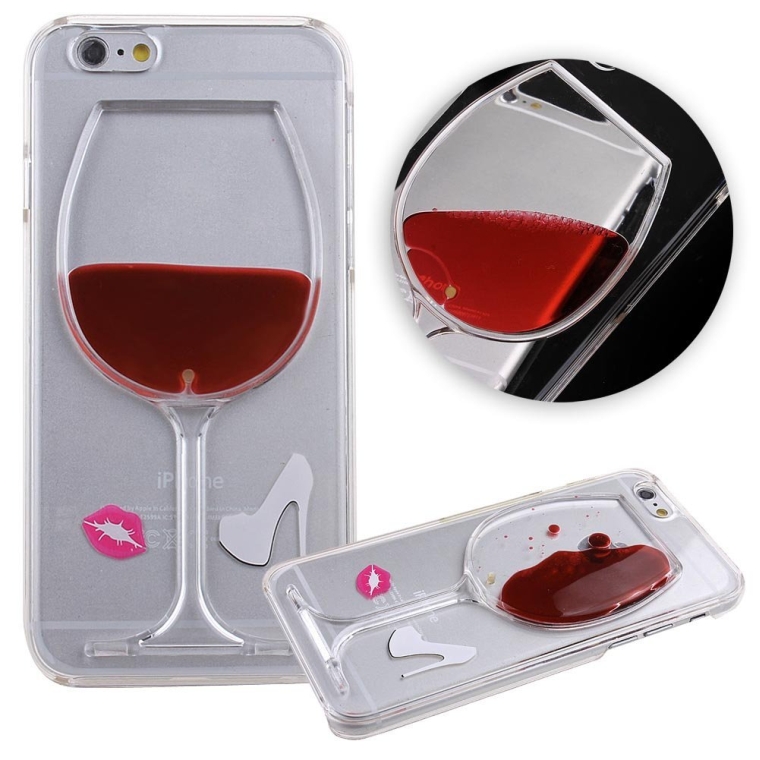 3D Design Flowing Liquid Red Wine Glass Red Lip High Heels Clear Back Hard Case Cover for Apple iPhone 6 Plus