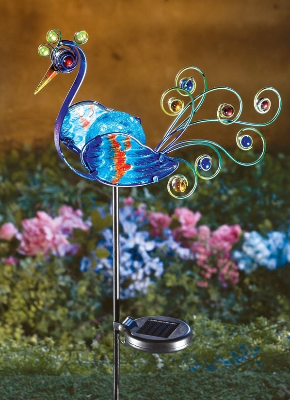 Solar Lighted Peacock Decorative Metal Garden Stake