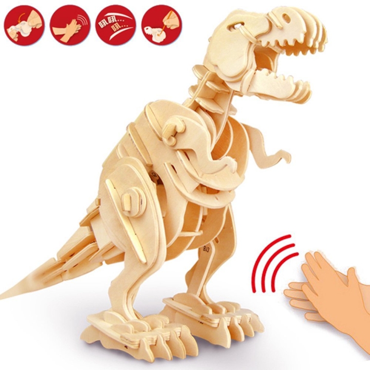 Walking T-Rex Robotic Dinosaur Wooden Puzzle Sound Controlled Roaring Model intelligence Toy