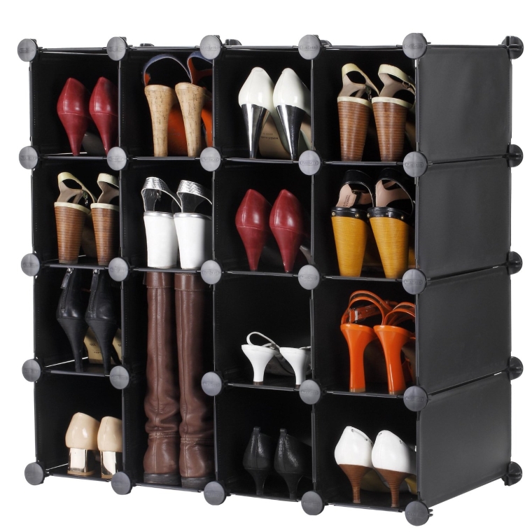 16x Interlocking Black Shoe Storage Organizer