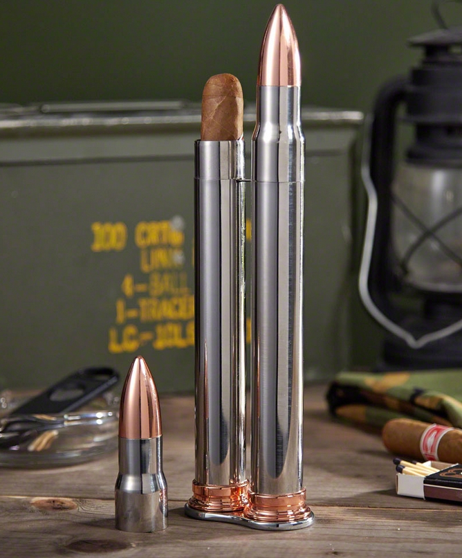 Bullet-Shaped Engravable Double Cigar Case
