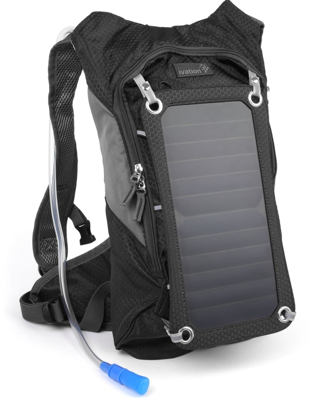 7 W Solar Charging Panel, 1.8L Hydration BackpackBladder Bag wFlexible Drinking Pipe