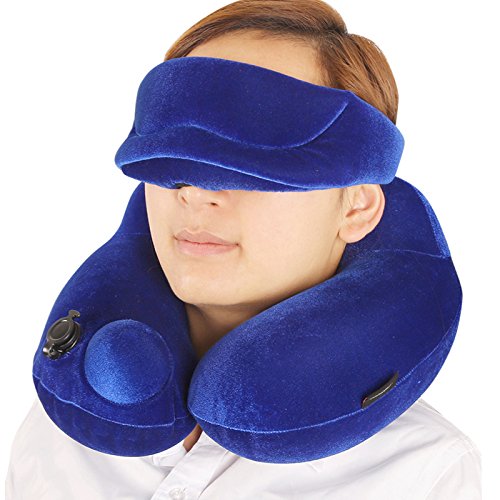 Inflatable Travel Pillow with Eye Mask Set