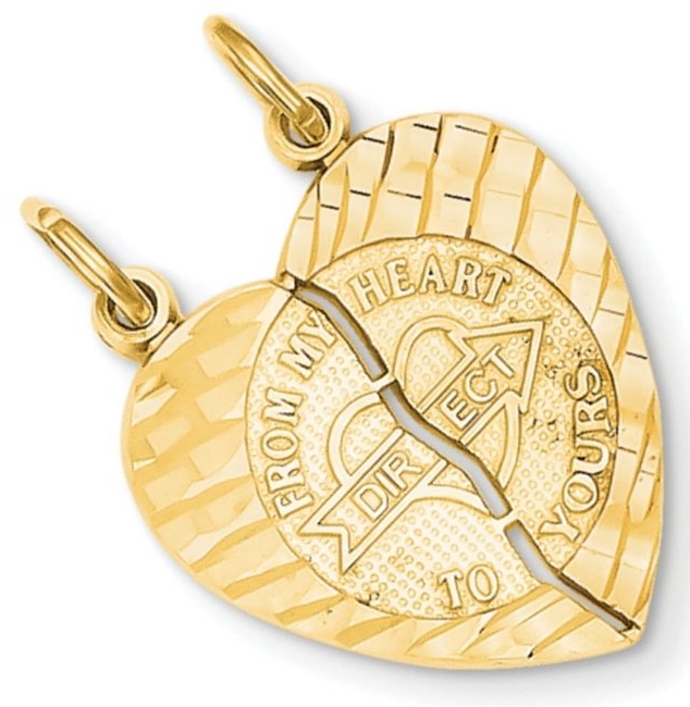 14k Gold 2-Piece Break-Apart Polished 'From My Heart Direct to Yours' Heart Pendant