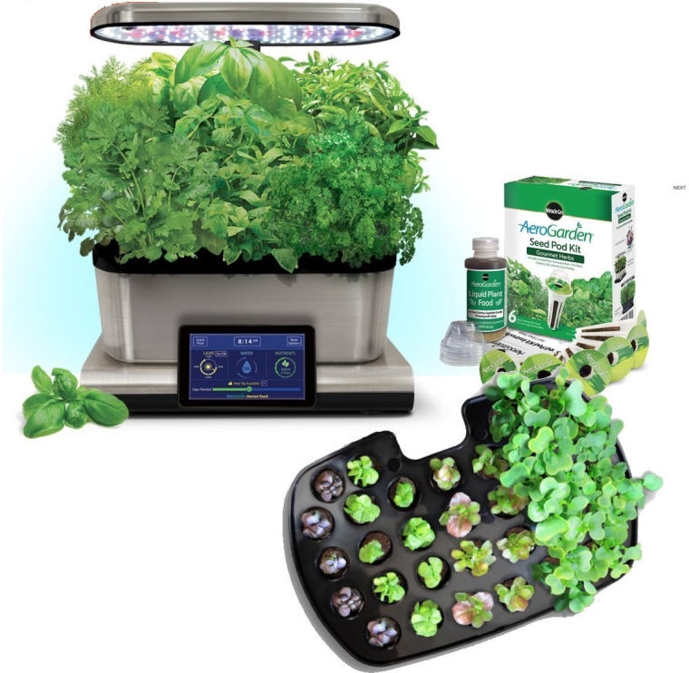 AeroGarden Harvest Touch 6 LED Stainless Steel with Gourmet Herb Seed Pod Kit and Bonus Seed Starting System