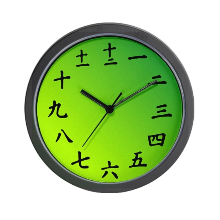 Gradient Green Japanese Kanji Wall Clock
