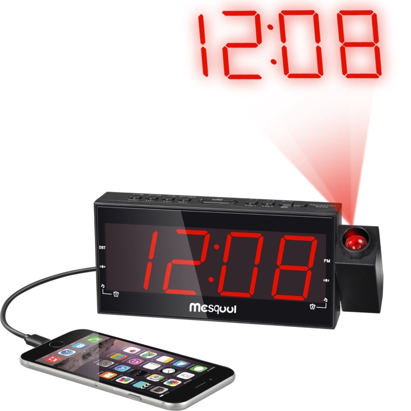 LED Dimmable Projection Dual Alarm Clock AMFM Radio
