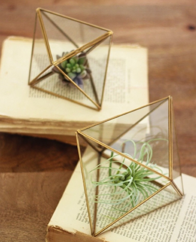 Set of 2 Glass and Metal Multi Faceted Terrariums