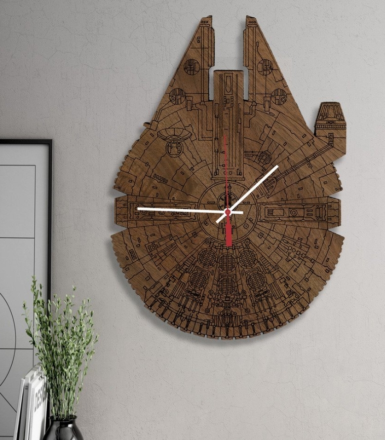 Star Wars Millennium Falcon Science Fiction Inspired Laser Engraved Wall Clock
