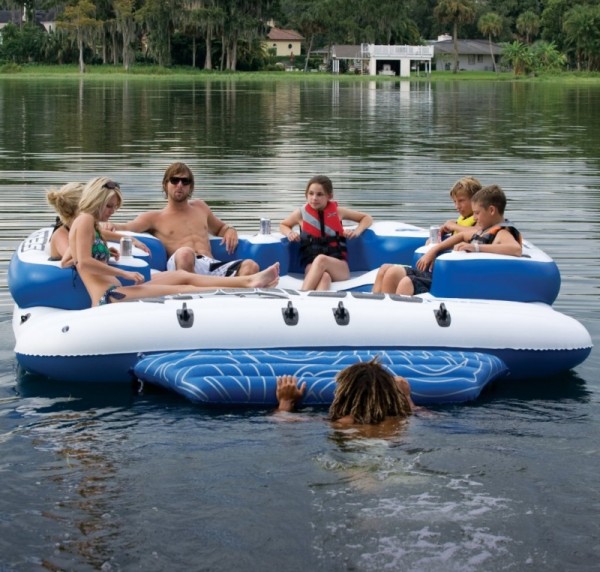 8 Person Inflatable Mega Island Lake Float w/ 4 Speaker Music System