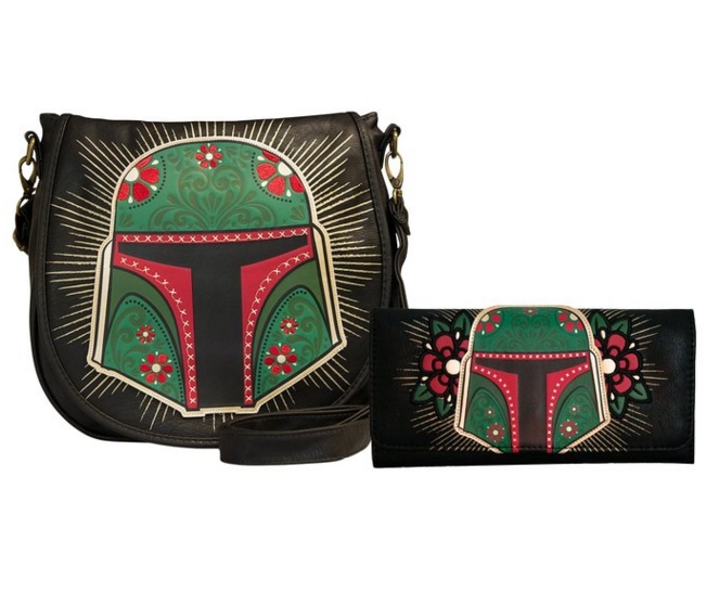 Loungefly Star Wars Boba Fett Black Green Cross Body  Matching Wallet Bundle