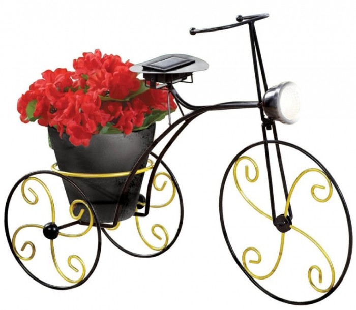 Solar-Powered Metal Bicycle Garden Planter